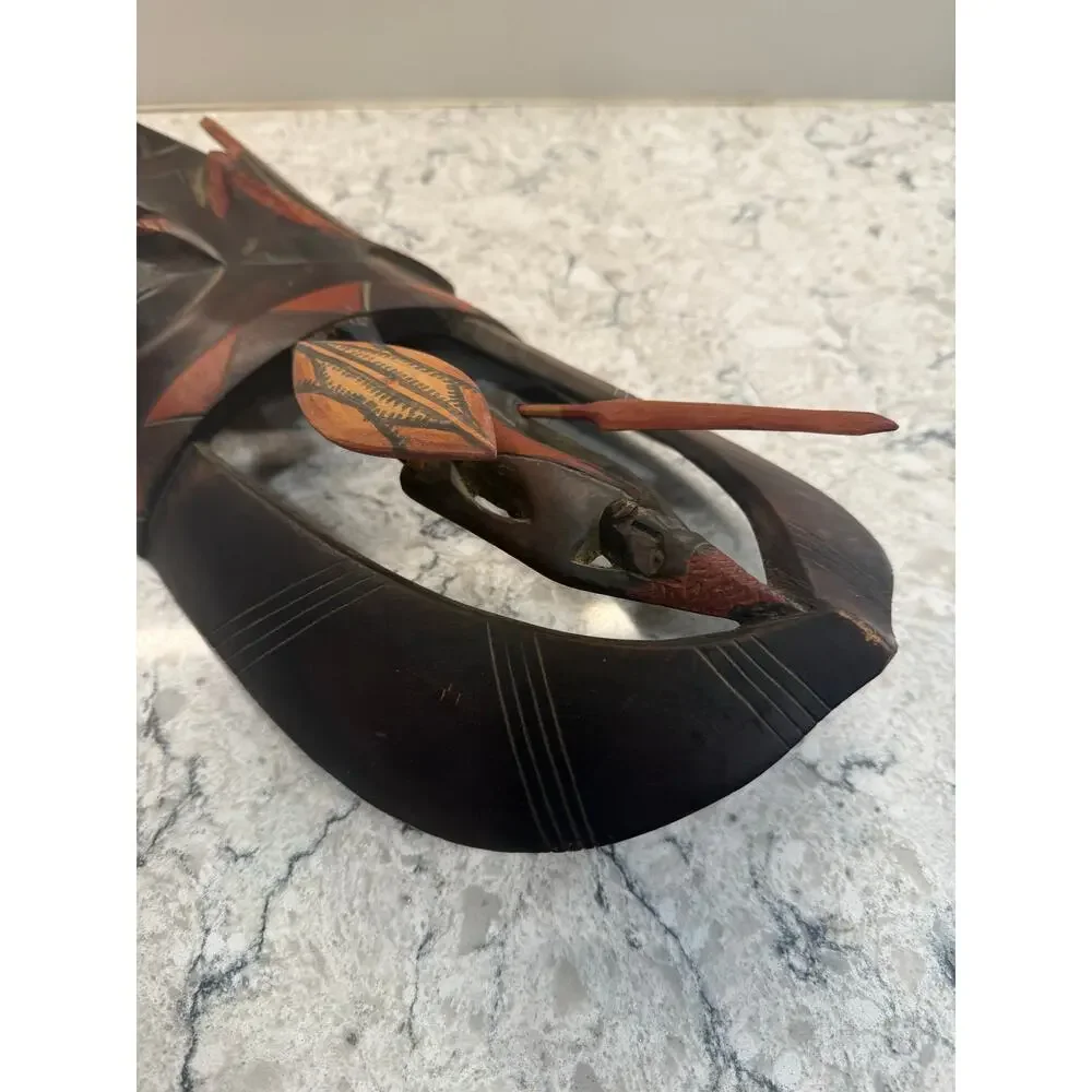 Vintage African Hand Carved Wooden Mask Statue 18.5